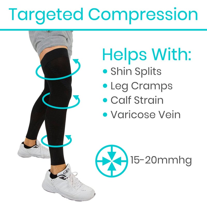 VIVE Full Leg Compression Sleeves for Men & Women (Pair) - Knee, Calf, & Thigh Support Brace Wrap for Basketball, Football, Wrestling - Footless Long Running Accessories for Shin Splints (Medium) - Image 3